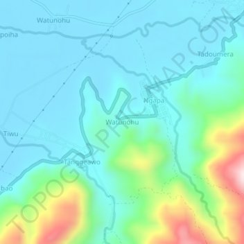 Topografisk kort Watunohu, højde, terræn