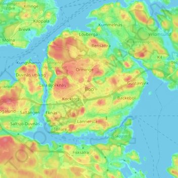 Topografisk kort Boo, højde, terræn
