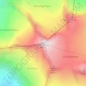 Topografisk kort Großvenediger, højde, terræn
