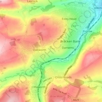 Topografisk kort Cackleshaw, højde, terræn