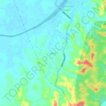 Topografisk kort Jawa, højde, terræn