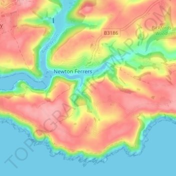 Topografisk kort Noss Mayo, højde, terræn