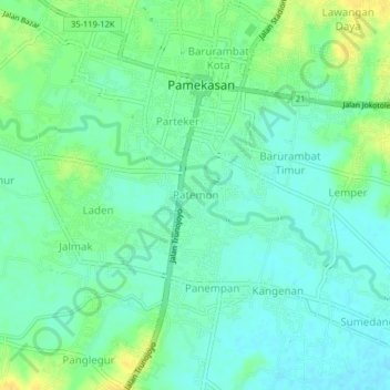 Topografisk kort Patemon, højde, terræn