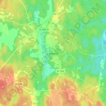 Topografisk kort Långasjö, højde, terræn