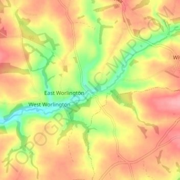 Topografisk kort Drayford, højde, terræn