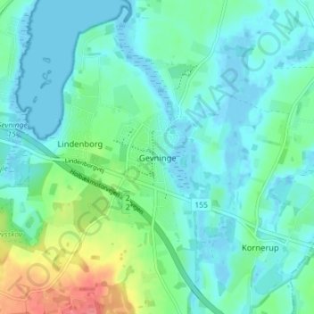 Topografisk kort Gevninge, højde, terræn