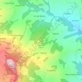 Topografisk kort Pietra Perduca, højde, terræn