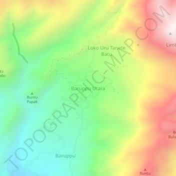 Topografisk kort Baruppu Utara, højde, terræn