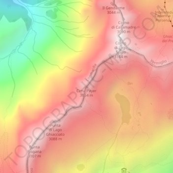 Topografisk kort Cima Payer, højde, terræn