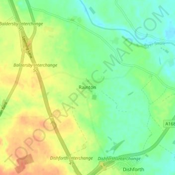 Topografisk kort Rainton, højde, terræn