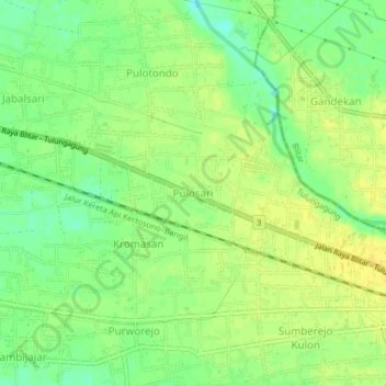 Topografisk kort Pulosari, højde, terræn