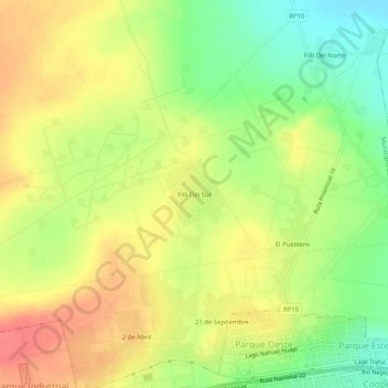 Topografisk kort Filli Dei Sur, højde, terræn
