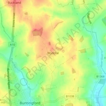 Topografisk kort Wyddial, højde, terræn