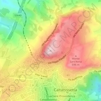 Topografisk kort Monte San Giuliano, højde, terræn