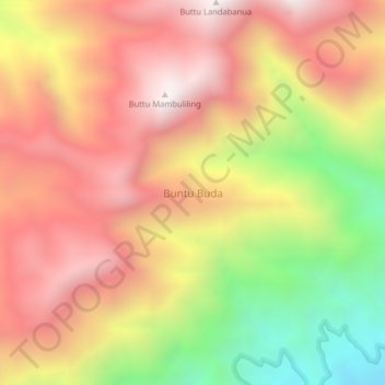 Topografisk kort Buntu Buda, højde, terræn