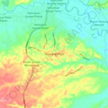 Topografisk kort Muara Bungo, højde, terræn