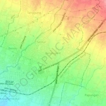 Topografisk kort Bendogerit, højde, terræn