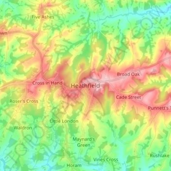 Topografisk kort Heathfield, højde, terræn