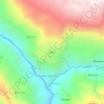 Topografisk kort Ugem, højde, terræn