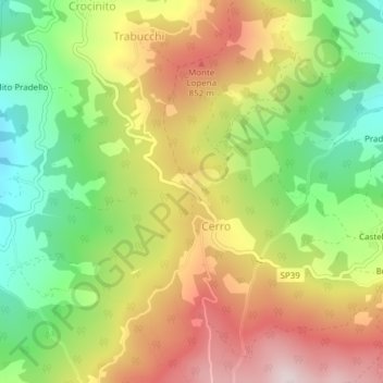 Topografisk kort Passo del Cerro, højde, terræn