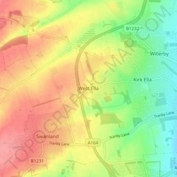 Topografisk kort West Ella, højde, terræn