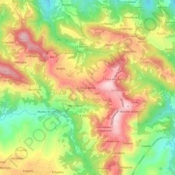 Topografisk kort Cà La Bocca, højde, terræn