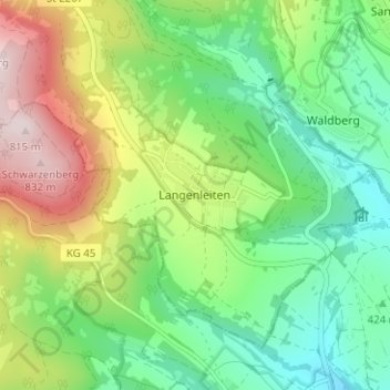 Topografisk kort Langenleiten, højde, terræn