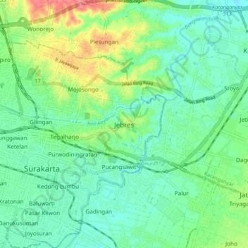Topografisk kort Jebres, højde, terræn