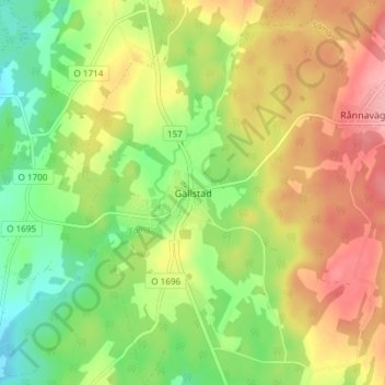 Topografisk kort Gällstad, højde, terræn
