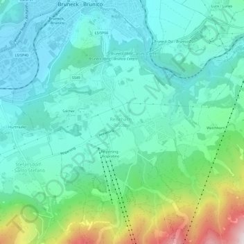 Topografisk kort Reischach - Riscone, højde, terræn