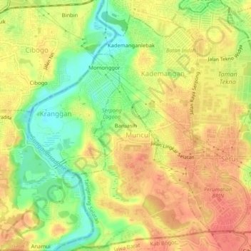 Topografisk kort Baruasih, højde, terræn
