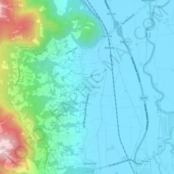Topografisk kort Limiti di Greccio, højde, terræn