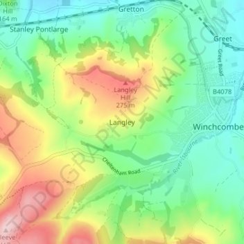 Topografisk kort Langley, højde, terræn
