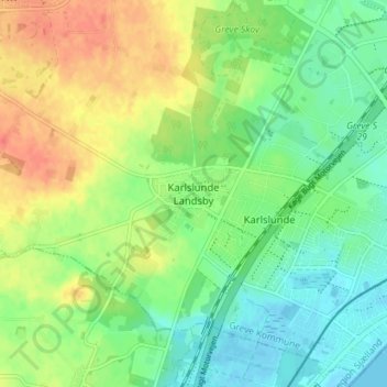 Topografisk kort Karlslunde Landsby, højde, terræn