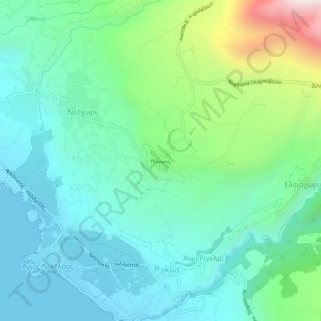 Topografisk kort Πύργος, højde, terræn