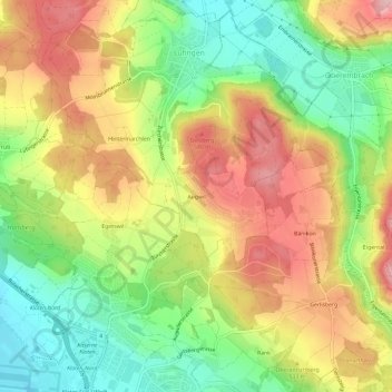 Topografisk kort Augwil, højde, terræn