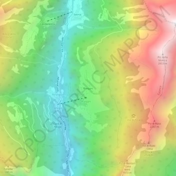 Topografisk kort Braggio, højde, terræn