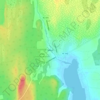 Topografisk kort Täfteå, højde, terræn