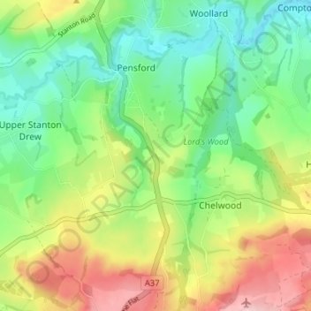 Topografisk kort Whitley Batts, højde, terræn