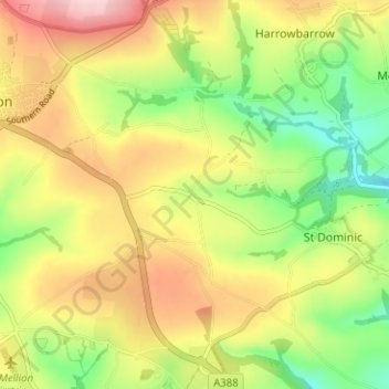 Topografisk kort Ashton, højde, terræn