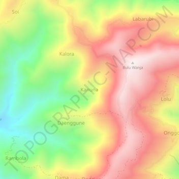 Topografisk kort Kanuna, højde, terræn