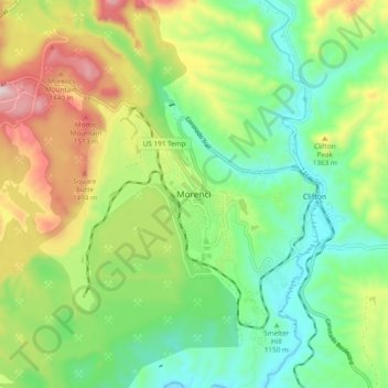 Topografisk kort Morenci, højde, terræn