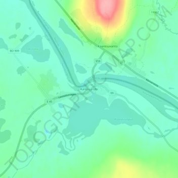 Topografisk kort Karesuando, højde, terræn