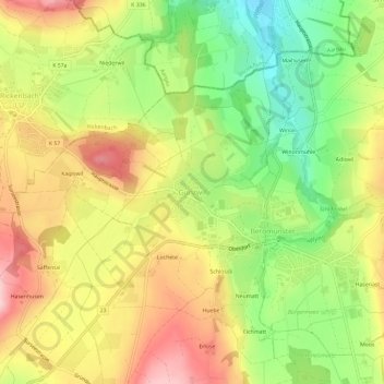 Topografisk kort Gunzwil, højde, terræn