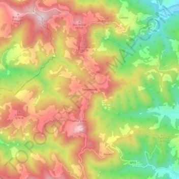 Topografisk kort Sanvarezzo, højde, terræn