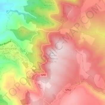 Topografisk kort Monte Arcibessi, højde, terræn