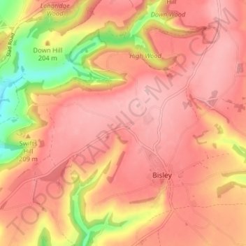 Topografisk kort Stancombe, højde, terræn