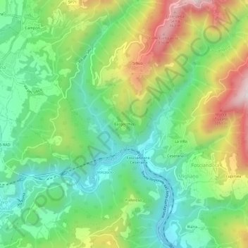 Topografisk kort Bargecchia, højde, terræn