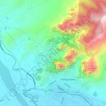 Topografisk kort Kastraki, højde, terræn