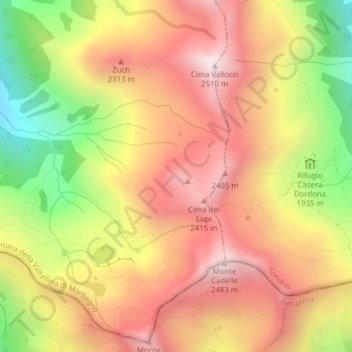 Topografisk kort Cima della Val Lunga, højde, terræn